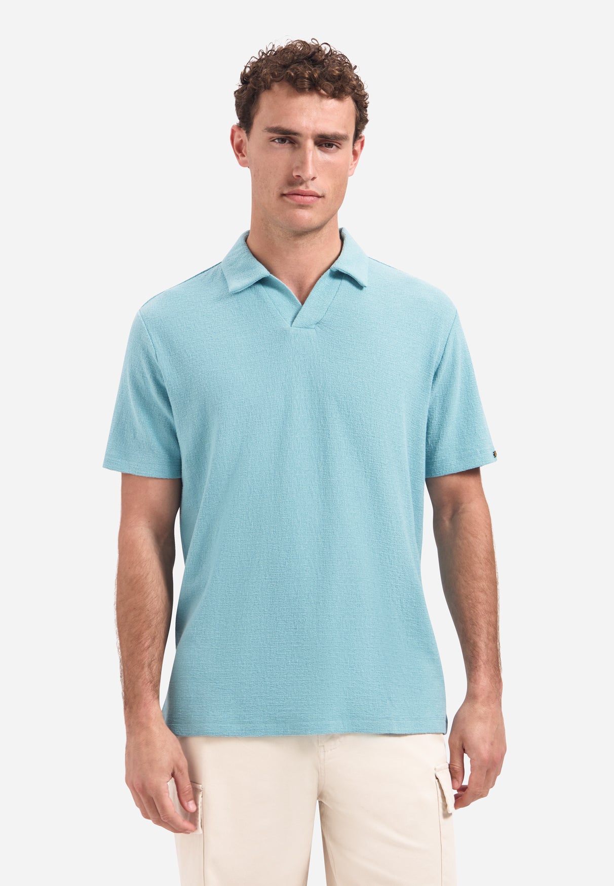 Korte mouwen getextureerde V-hals polo | Seablue
