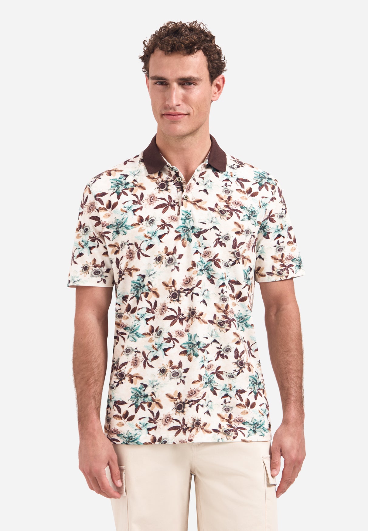 Polo met korte mouwen, V-hals en bloemenprint | Seablue