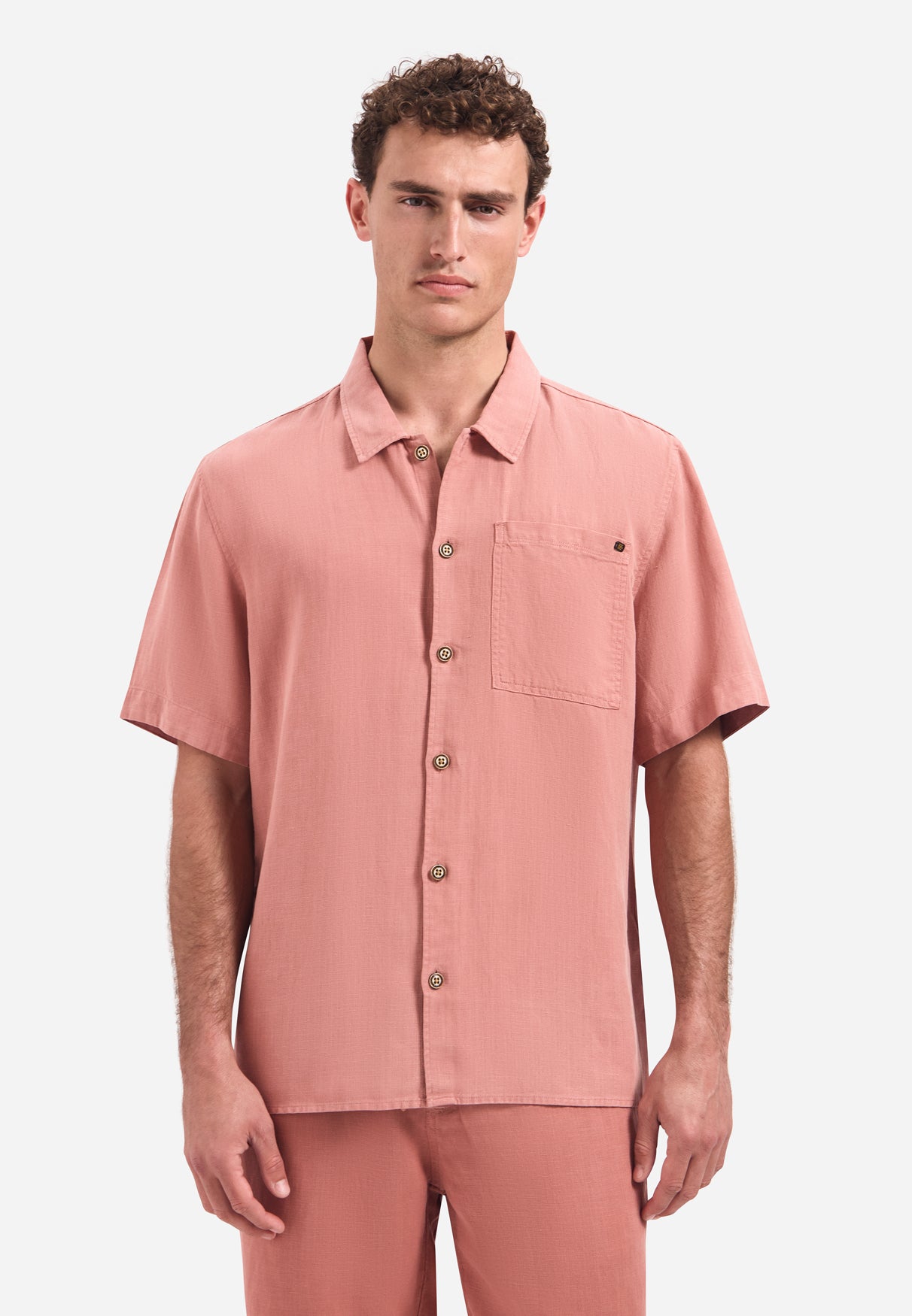 Chemise en mélange de lin à manches courtes | Coral
