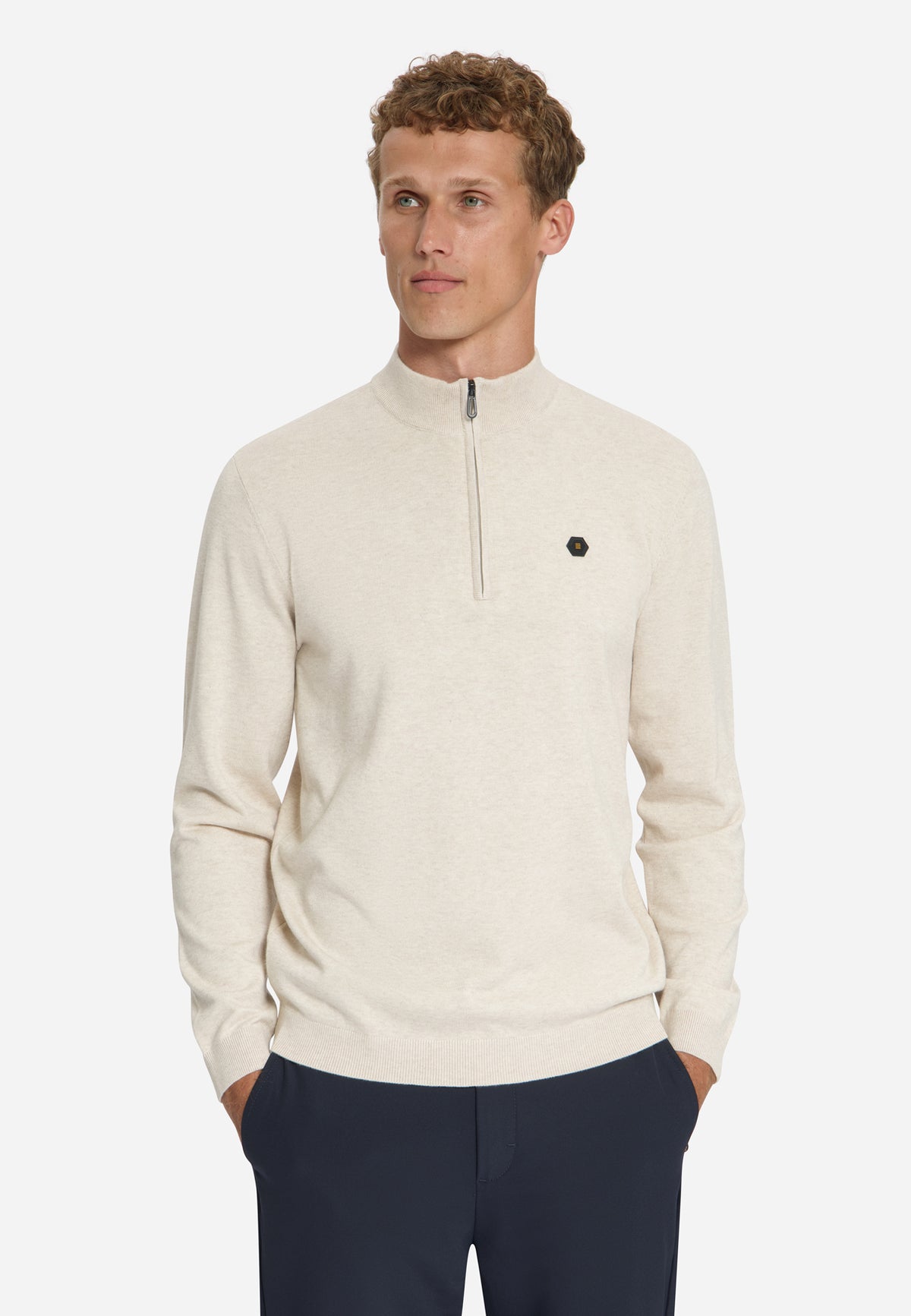 Melange Half-Zip Trui | Stone