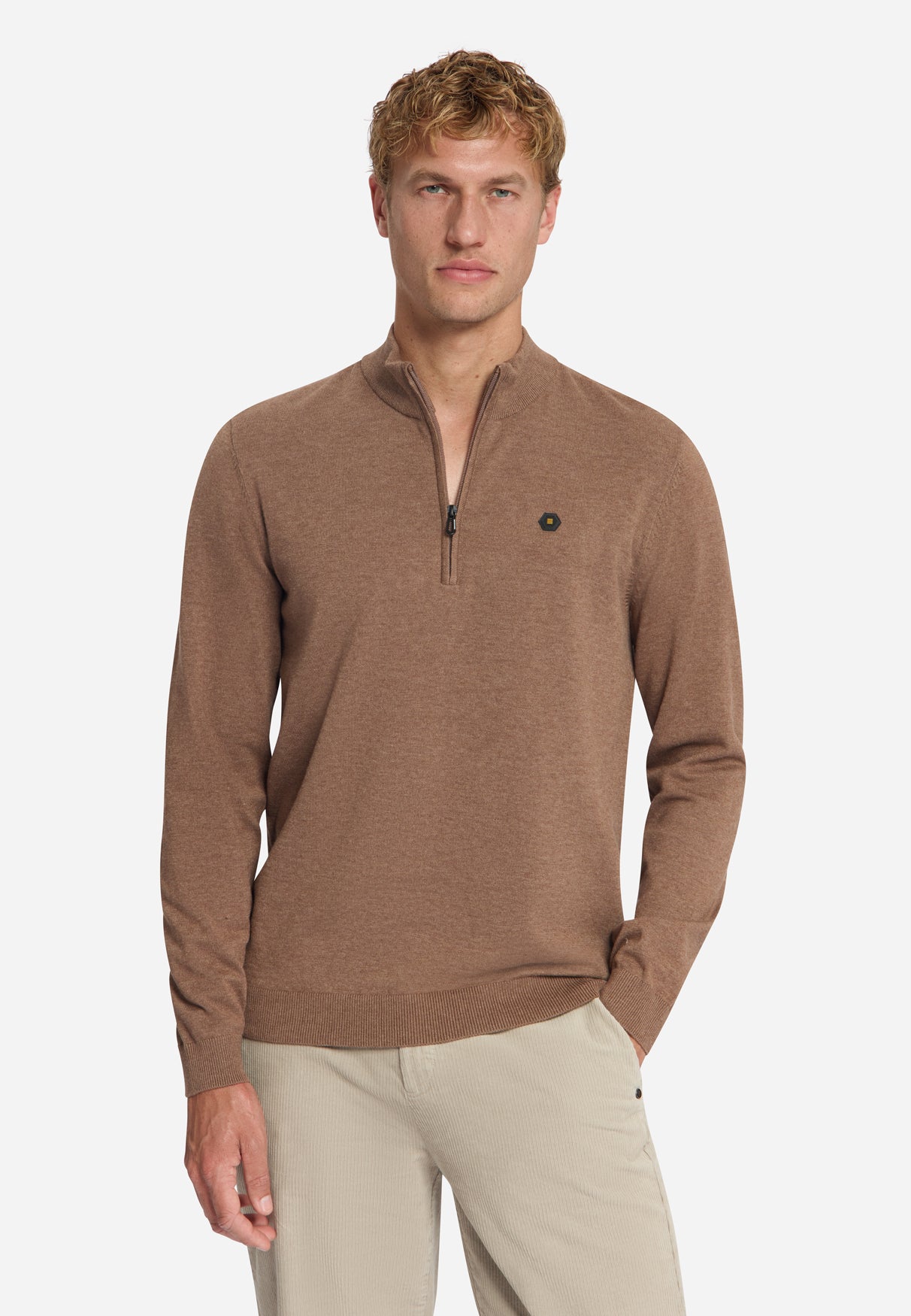 Melange Half-Zip Trui | Light Brown