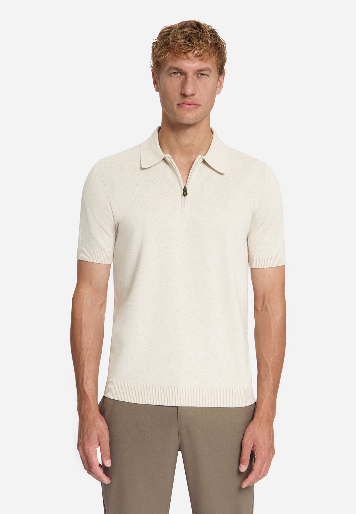 Fine Knit Zip Polo | Stone