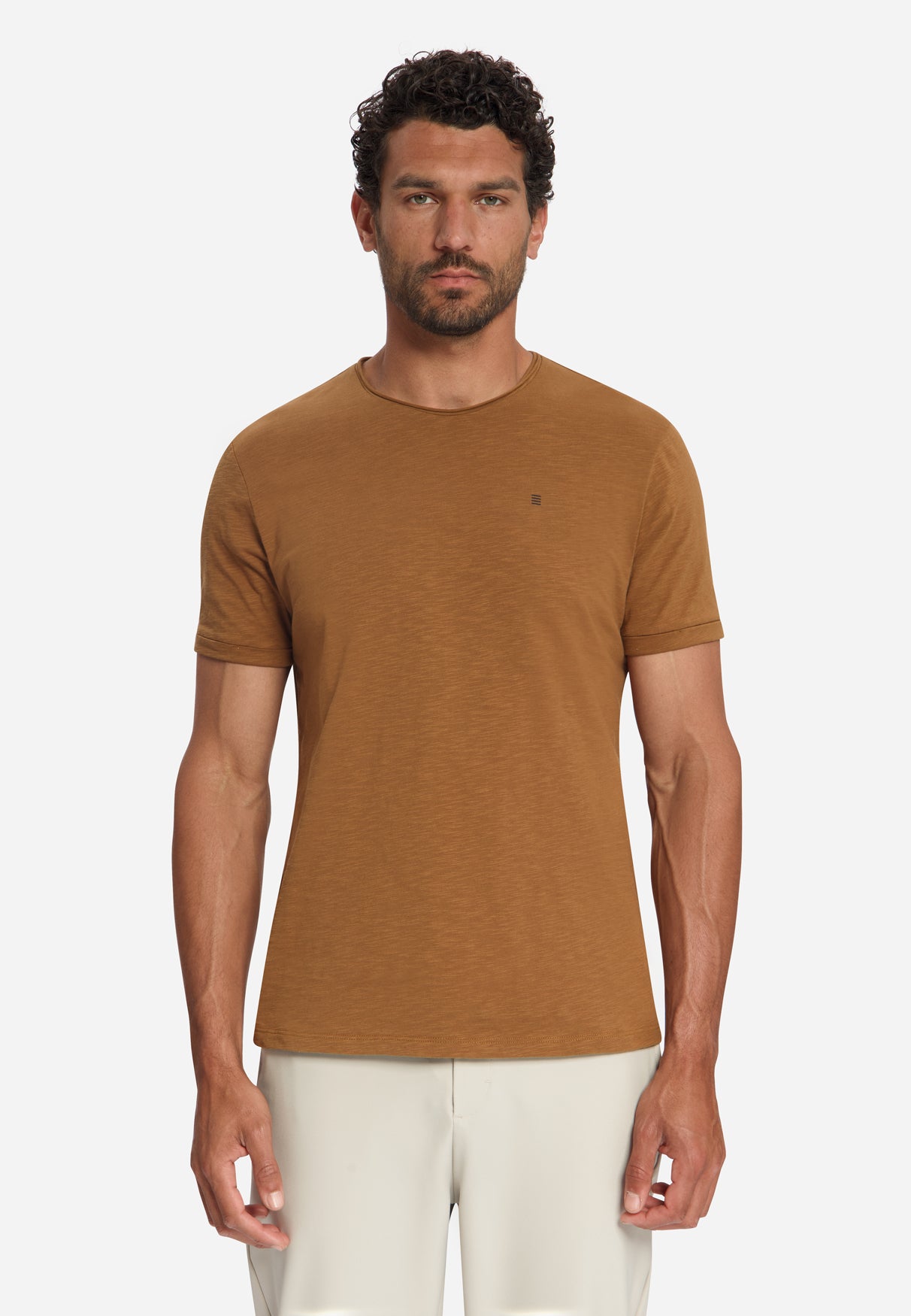 Katoenen Slub T-shirt | Caramel