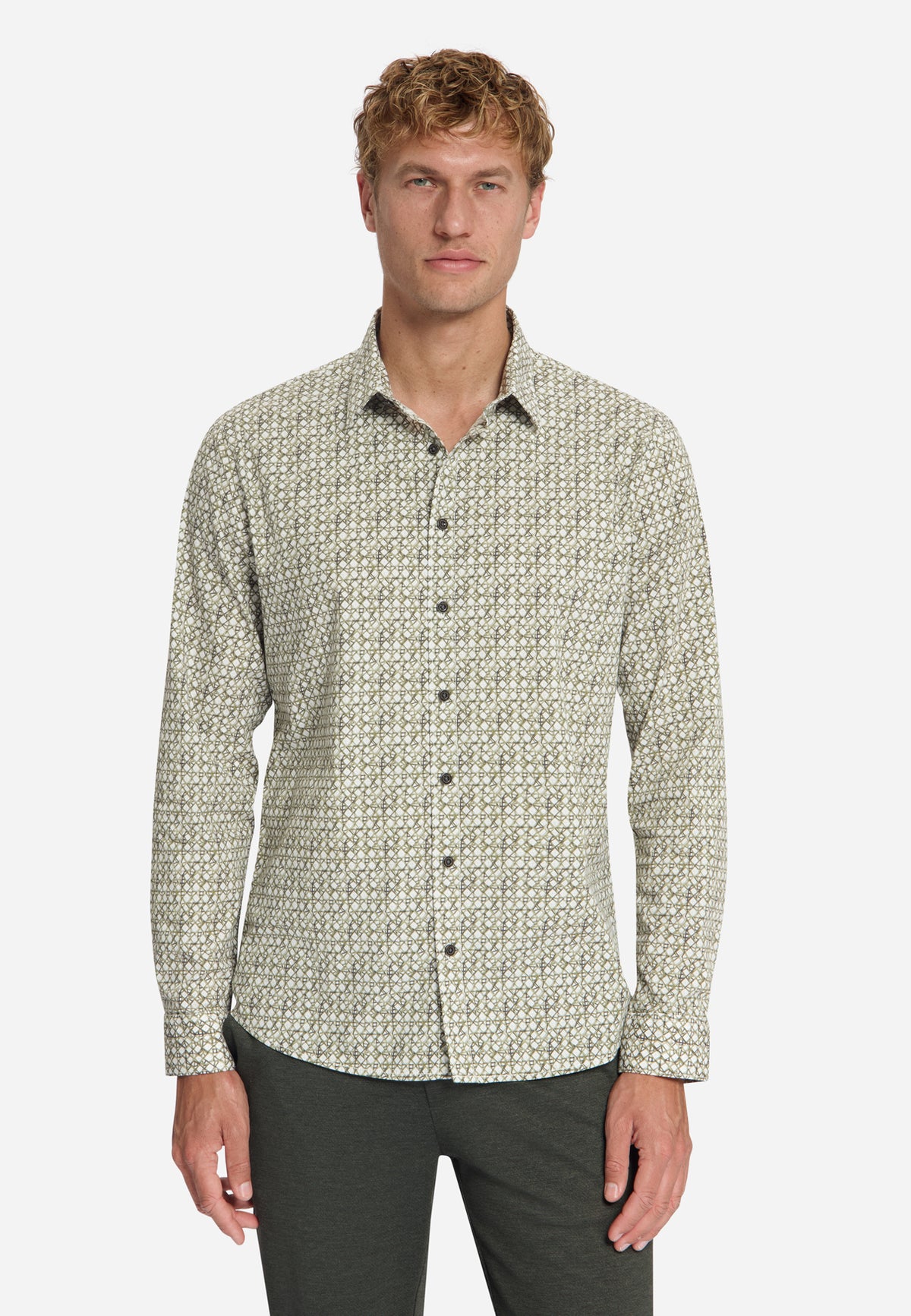 Geprint Stretch Overhemd | Moss