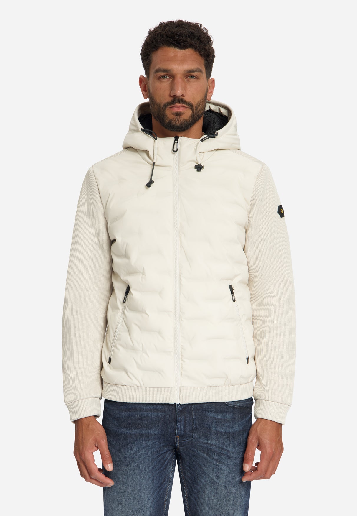 Jacket Short Fit Sealed Hooded Knitted Mix | Stone