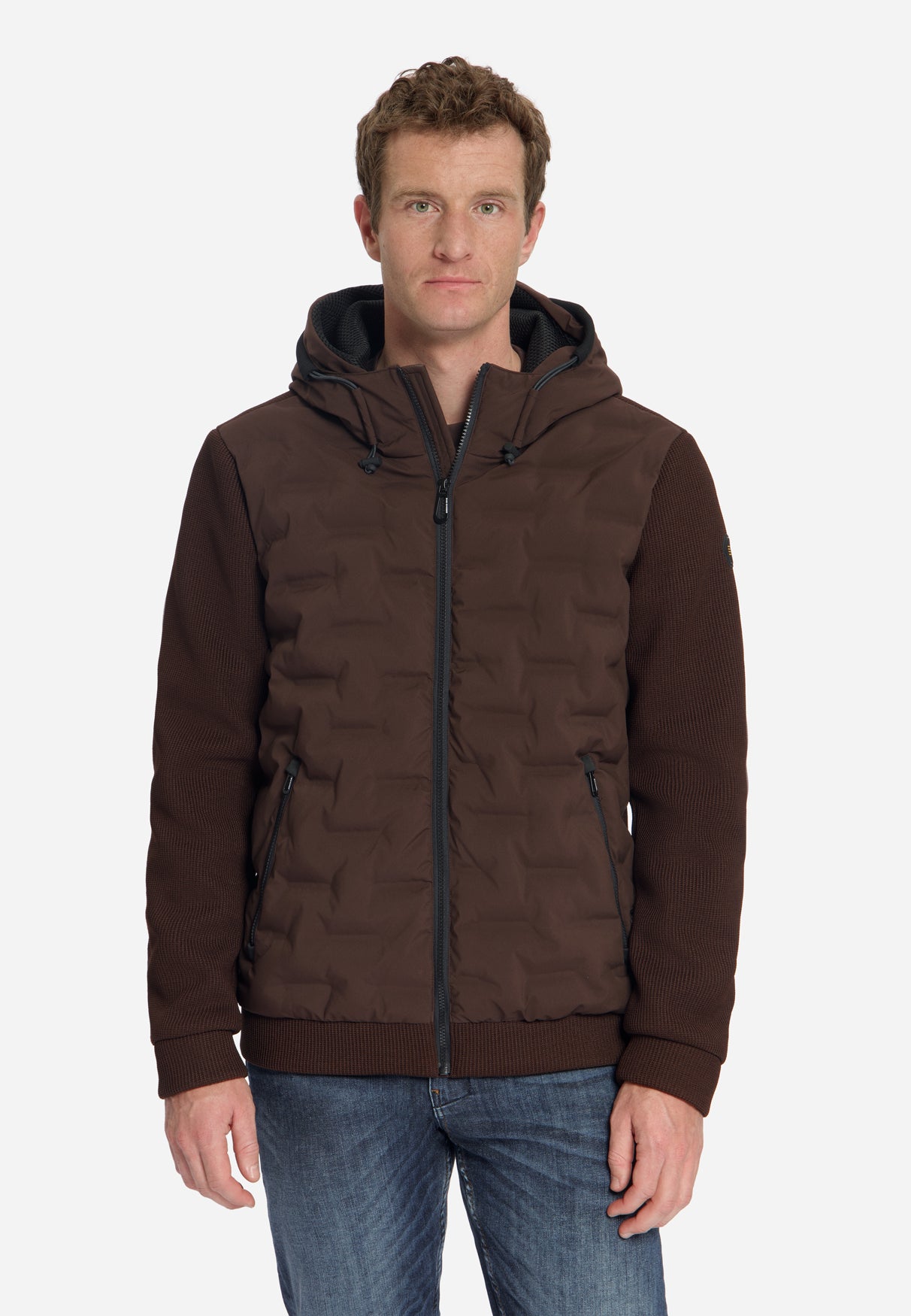 Veste en maille matelassée à capuche | Dark Brown