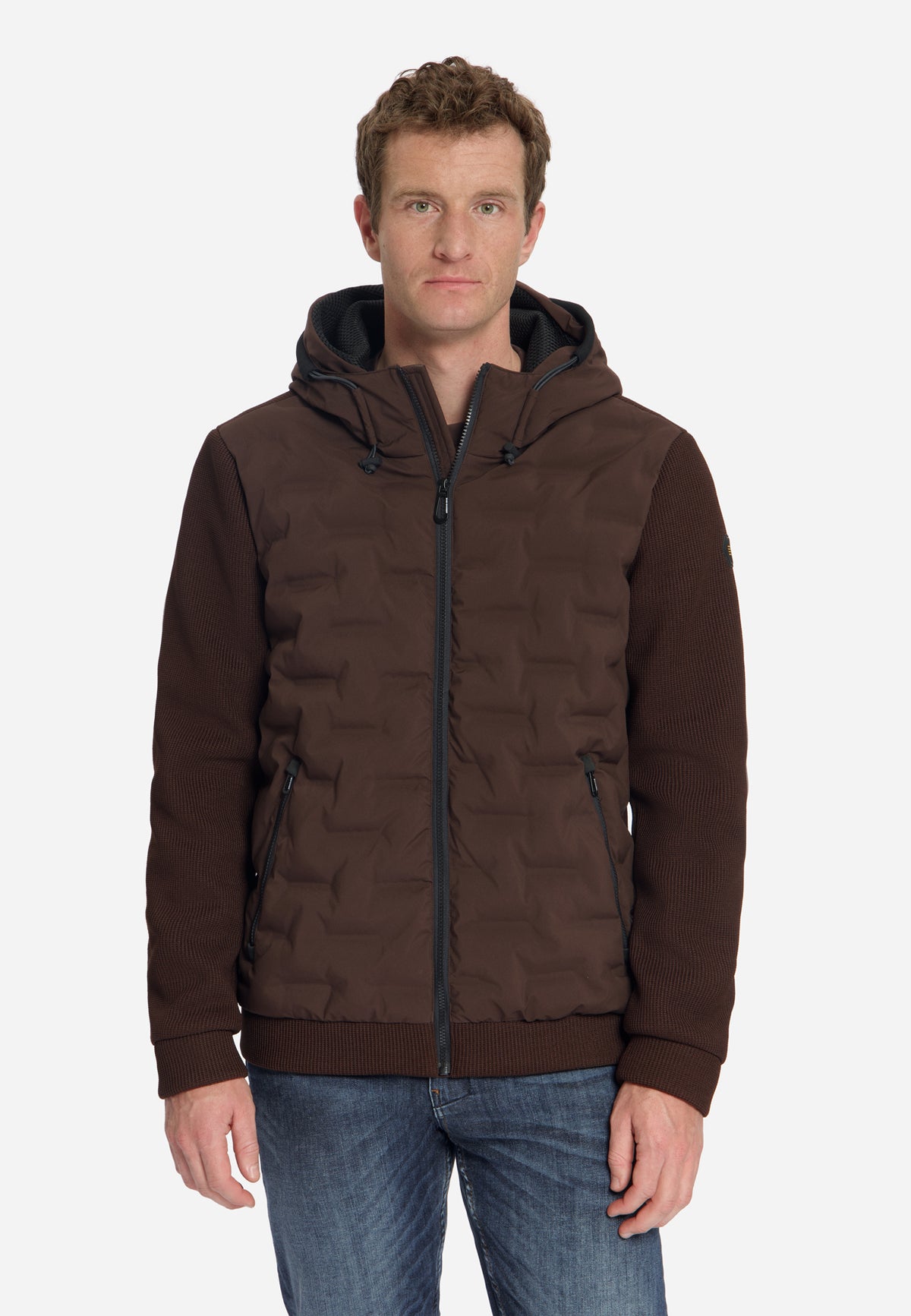 Knitted Padded Hooded Jacket | Dark Brown