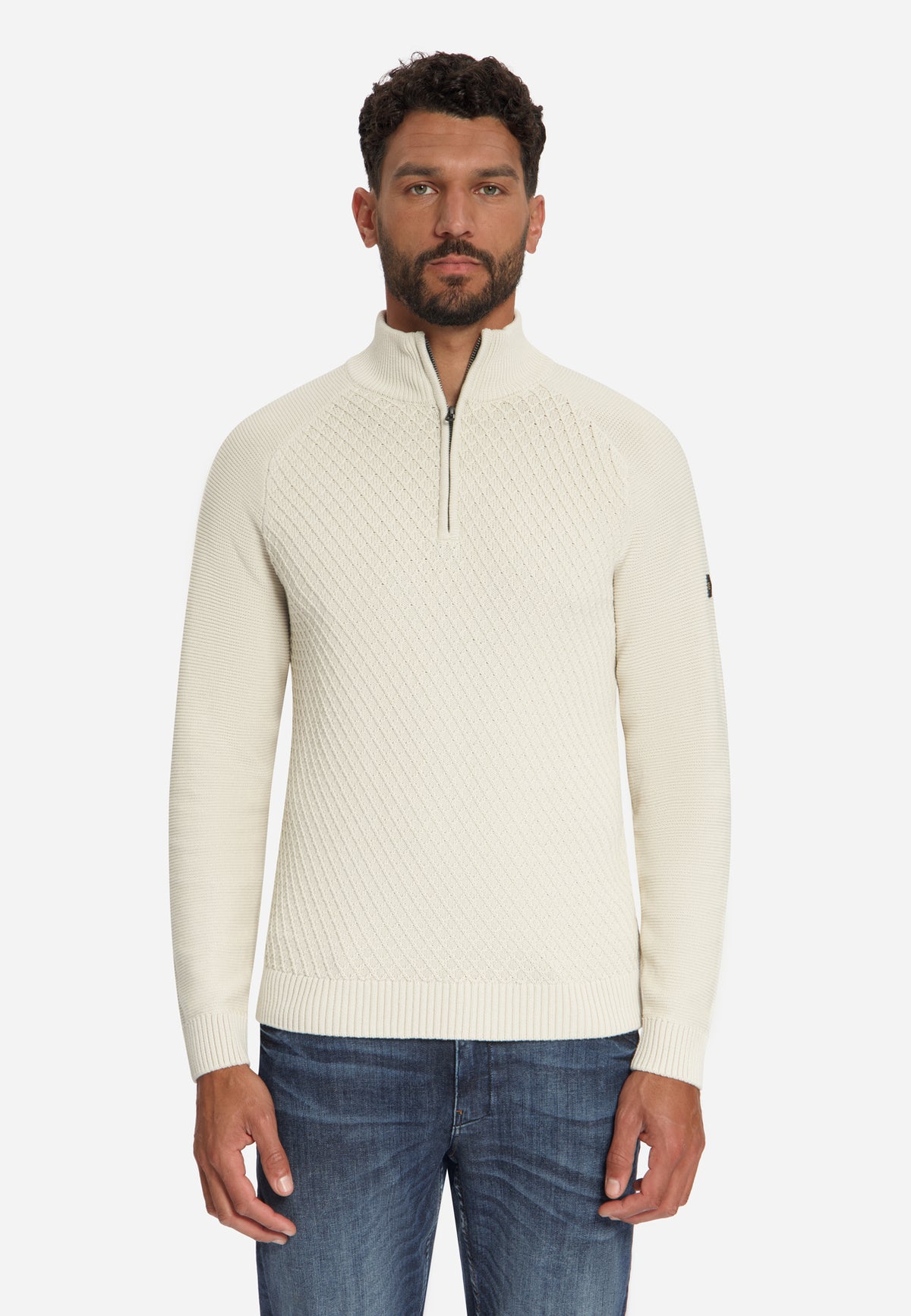 Pull à demi-zip en maille torsadée | Stone