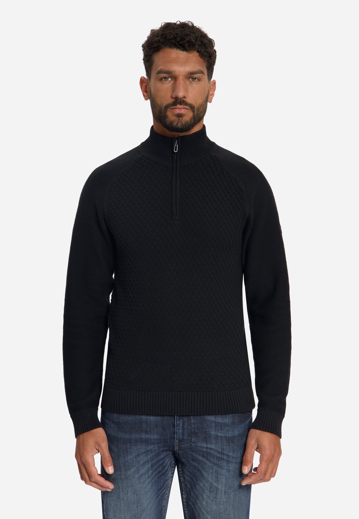 Cable Knit Half-Zip Jumper | Black