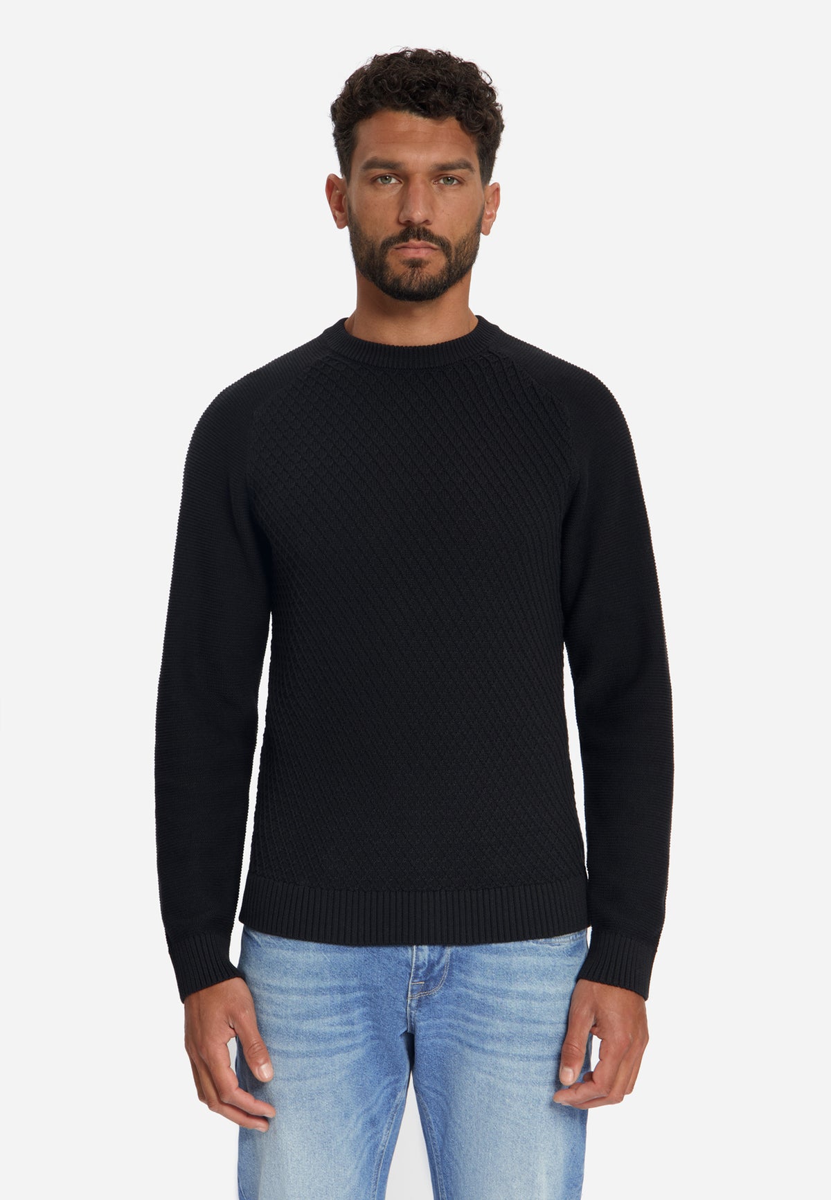 Cable Knit Crew Neck Jumper | Black