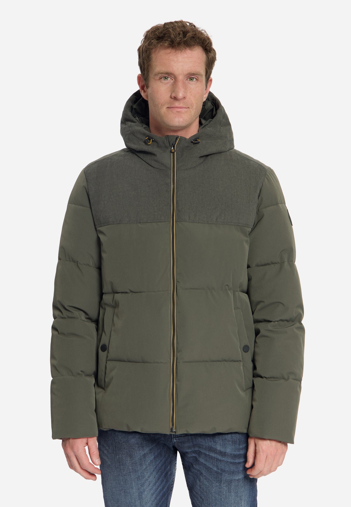 Jas met korte pasvorm, puffer, corduroy-mix | Army