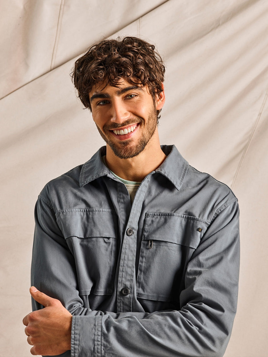 Overshirt Button Closure Twill Stretch | Steel