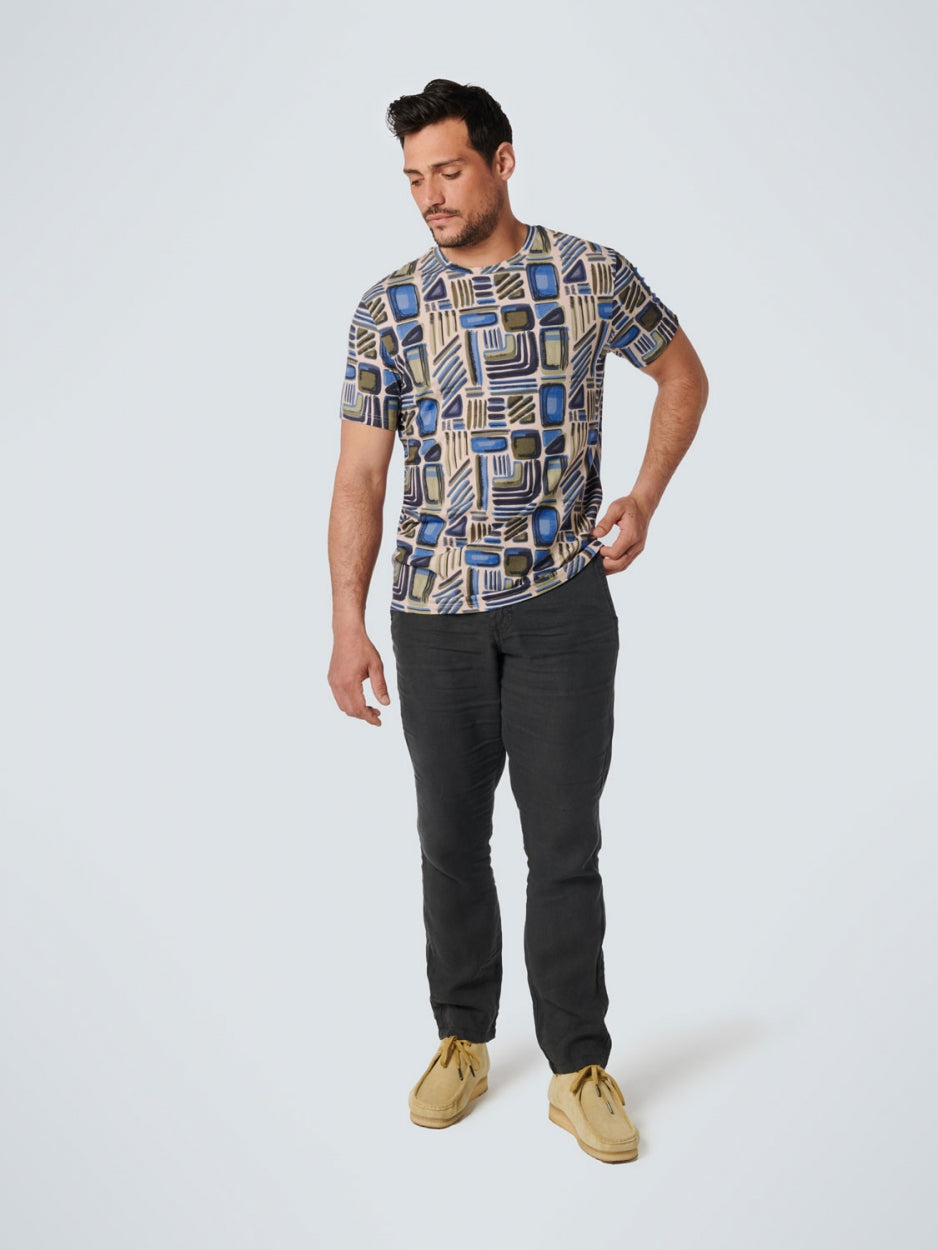 T-Shirt Crewneck Allover Printed Stretch | Washed Blue