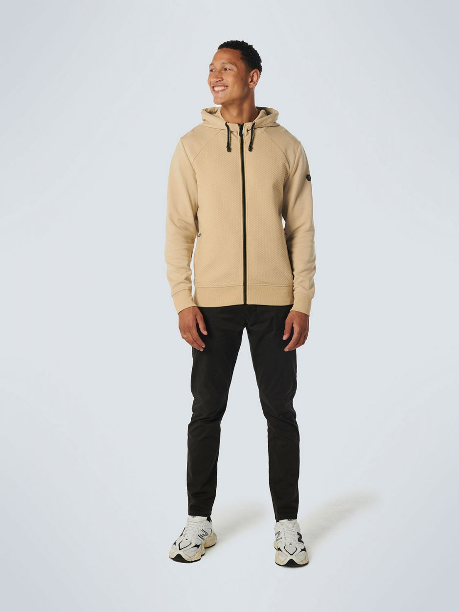 Sweater Hooded Full Zipper Double Layer Jacquard Stretch | Stone