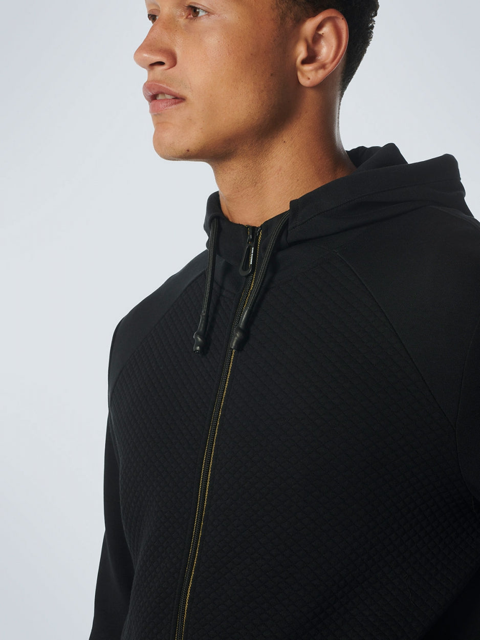 Sweater Hooded Full Zipper Double Layer Jacquard Stretch | Black