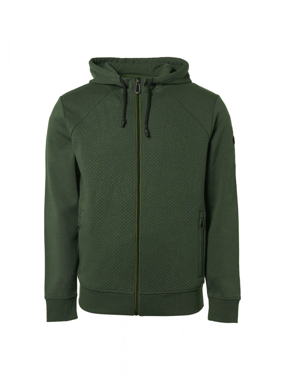 Sweater Hooded Full Zipper Double Layer Jacquard Stretch | Dark Green