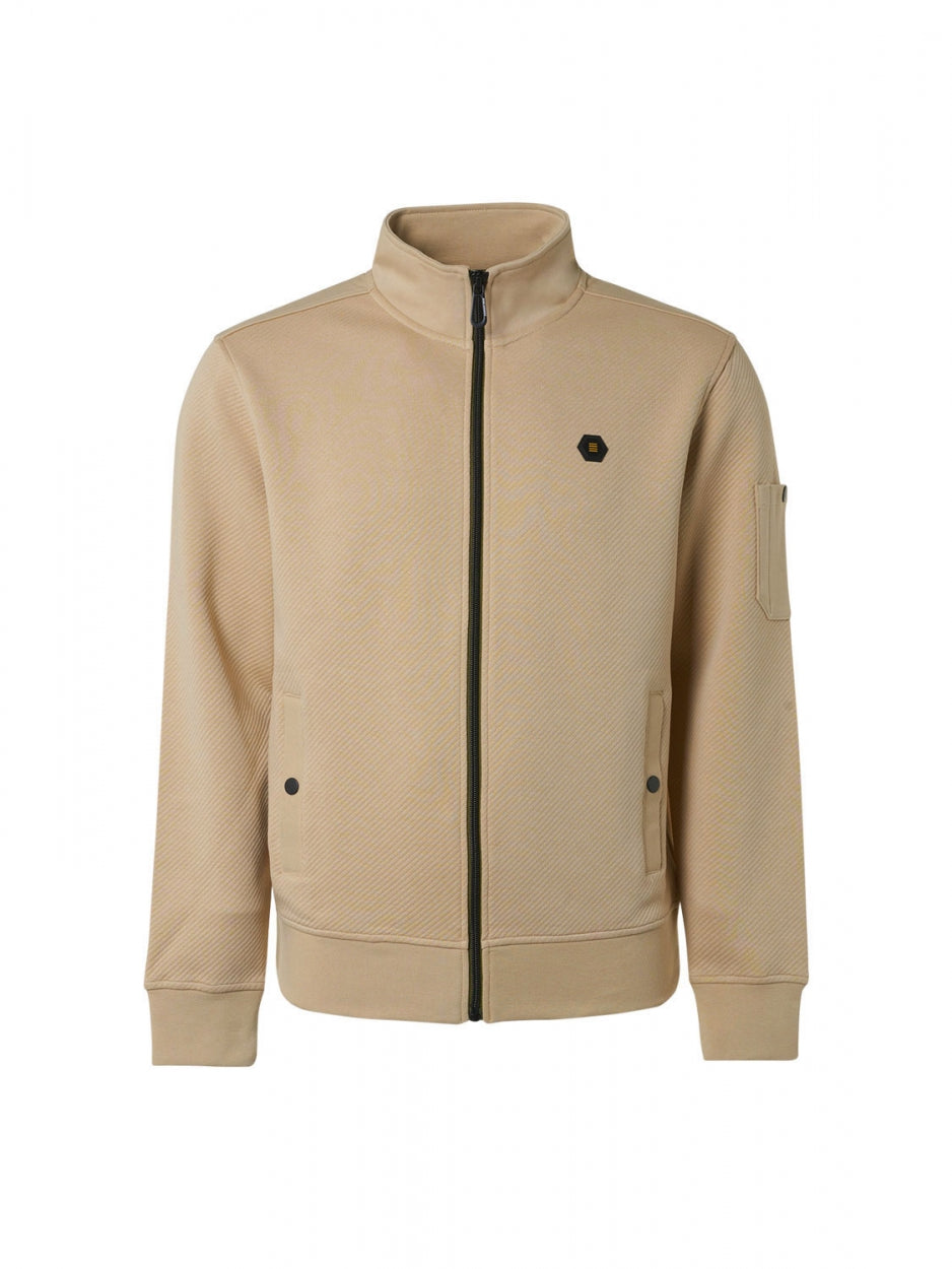 Sweater Full Zipper Double Layer Jacquard Stretch | Stone