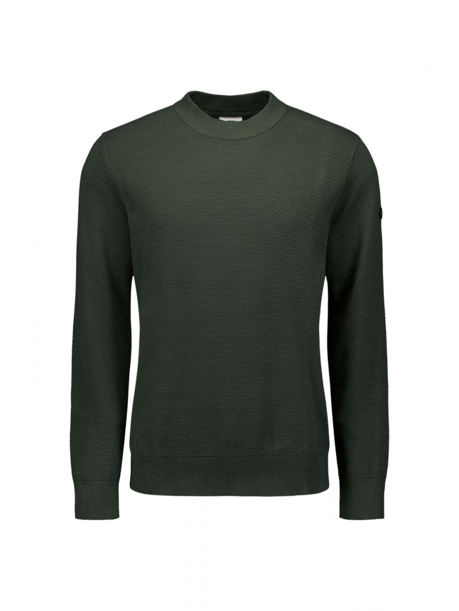 Pullover High Crewneck Solid Jacquard | Dark Green