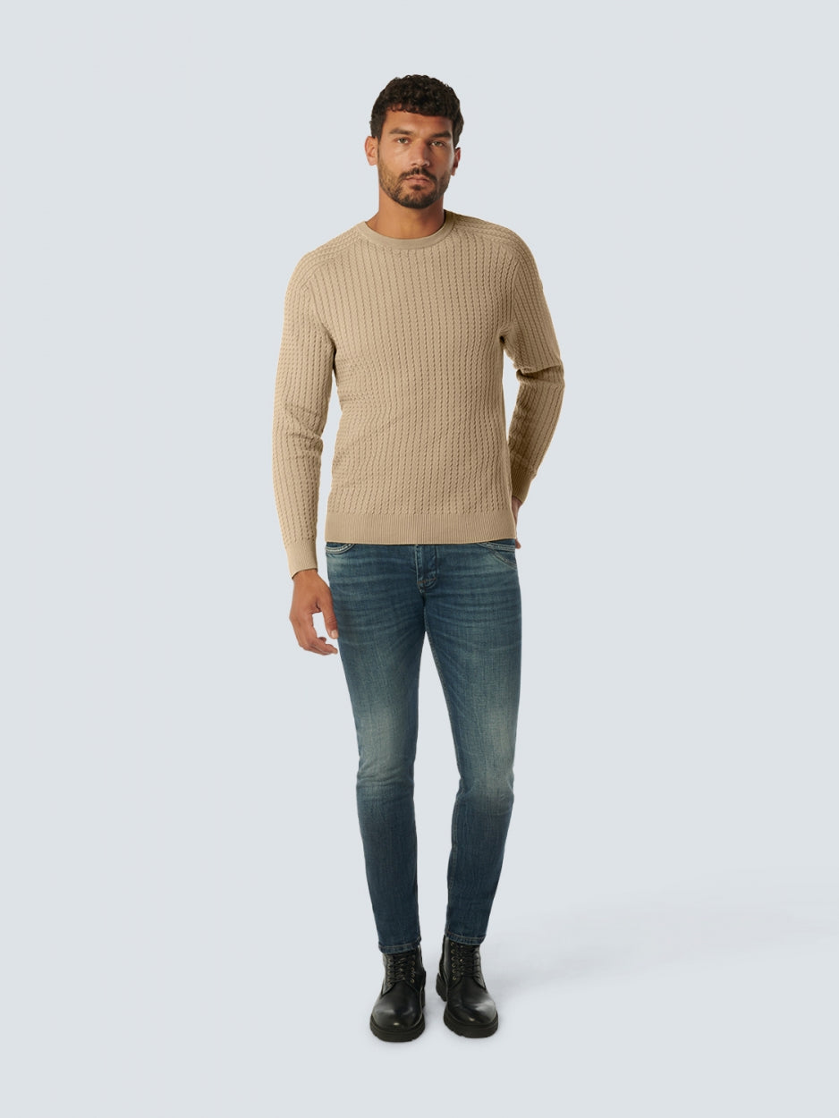 Pullover Crewneck Solid Jacquard Rib | Stone