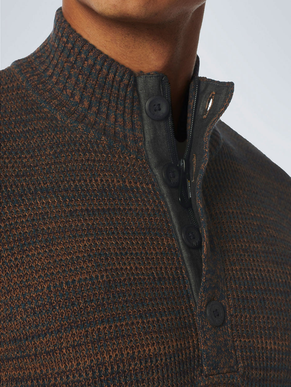 Pullover Half Zipper + Button Multi Coloured Jacquard | Caramel