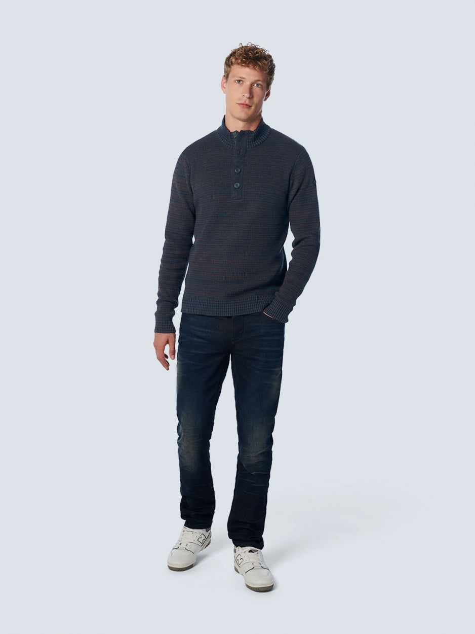 Pullover Half Zipper + Button Multi Coloured Jacquard | Ocean