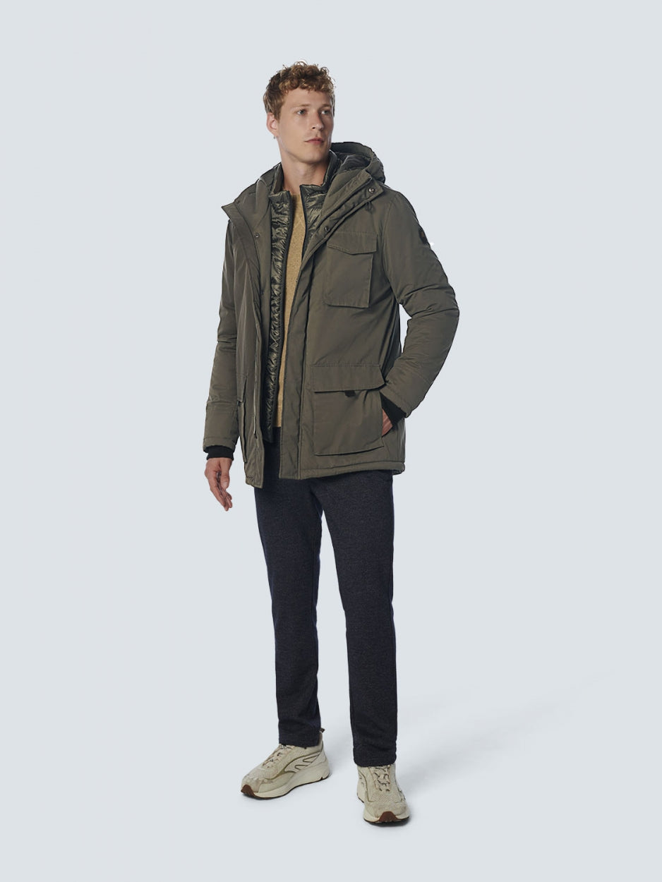 Jacket Long Fit Hooded Double Front Closure | Desert