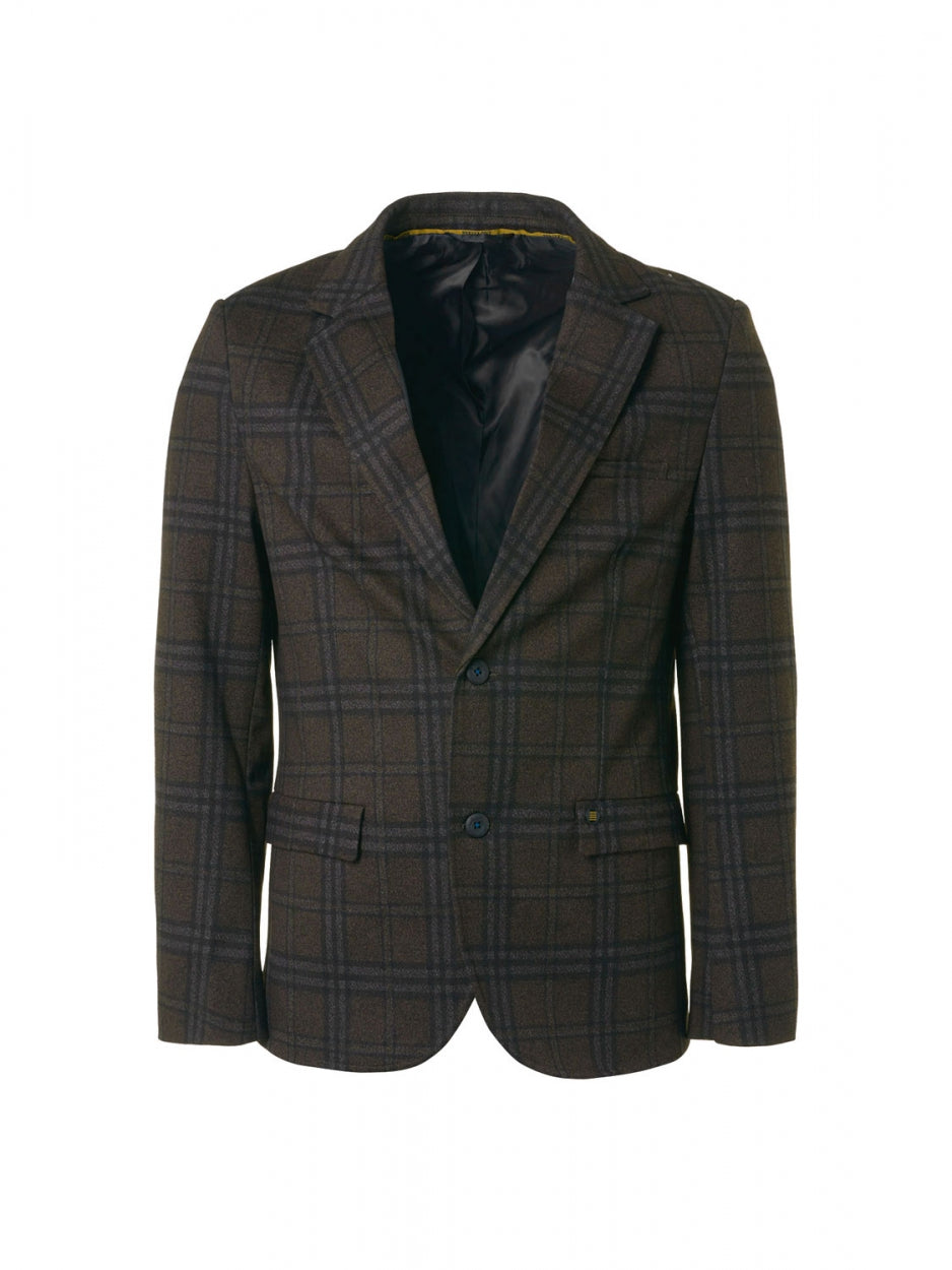 Blazer Jersey Stretch Check | Coffee