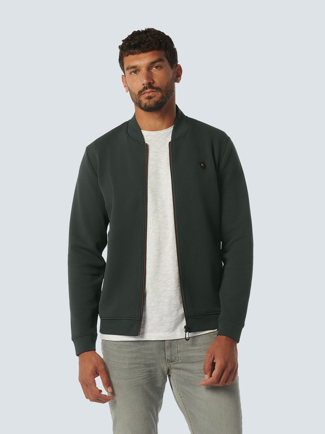 Sweater Full Zipper Pique Bomber | Dark Steel