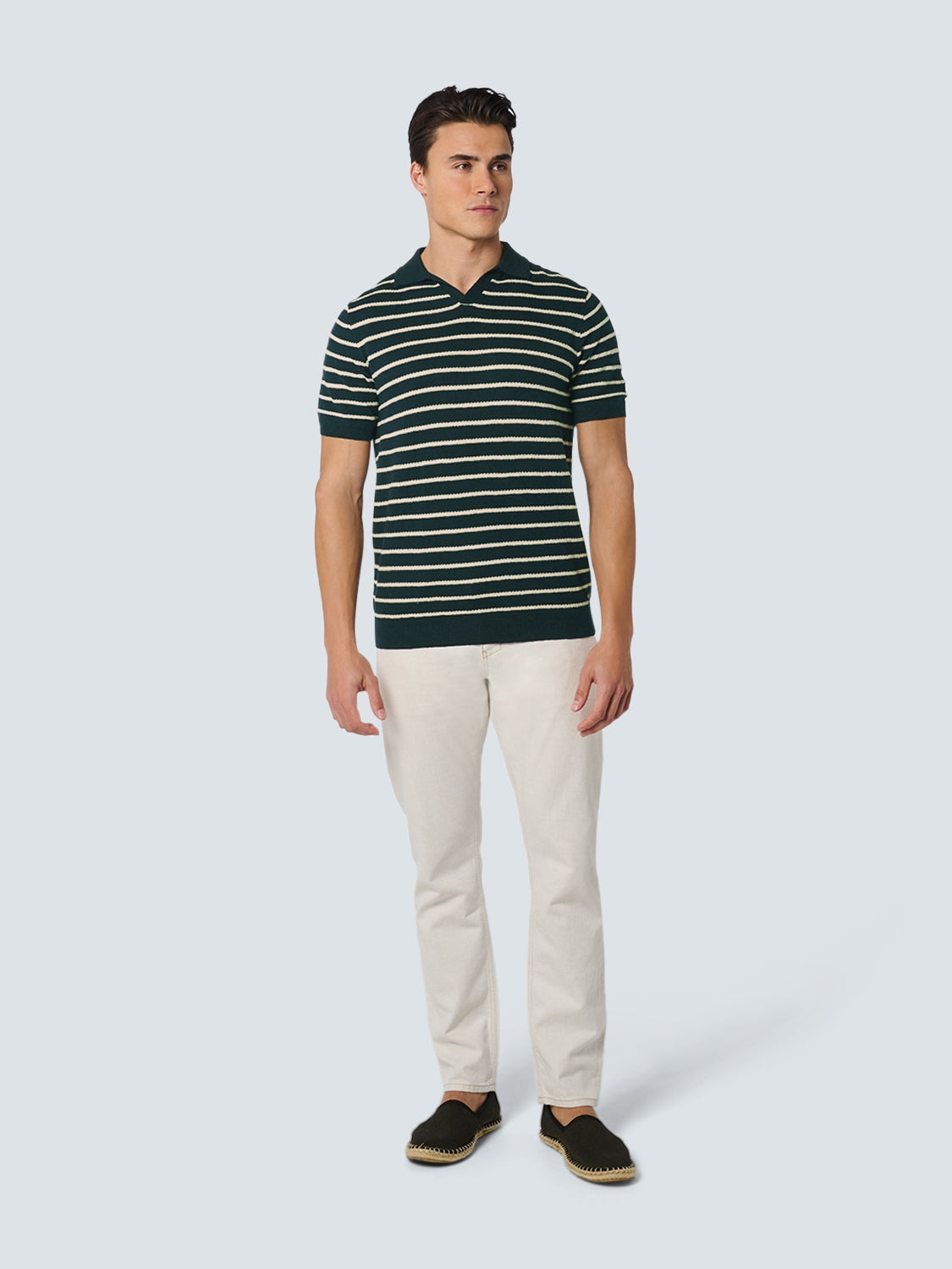 Pullover Short Sleeve Polo 2 Coloured Stripe With Linen | Night