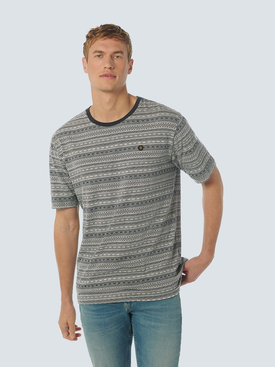 T-Shirt Crewneck 2 Coloured Jacquard Pattern | Cream