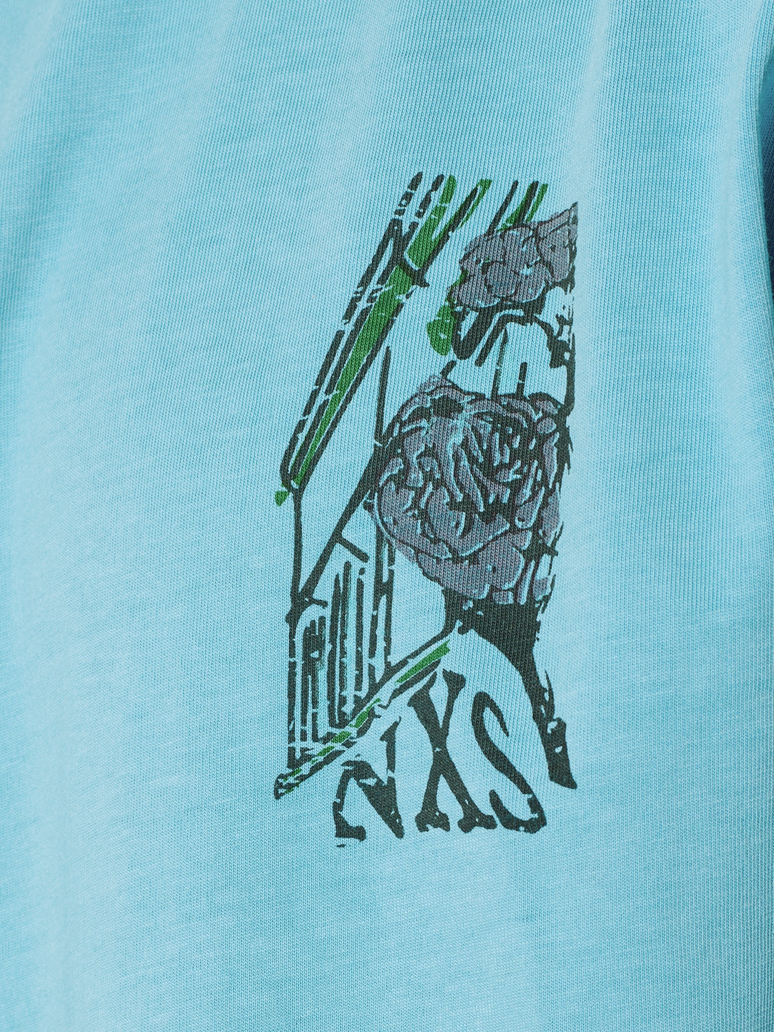 T-Shirt Crewneck Placed Prints Garment Dyed Slub | Aqua