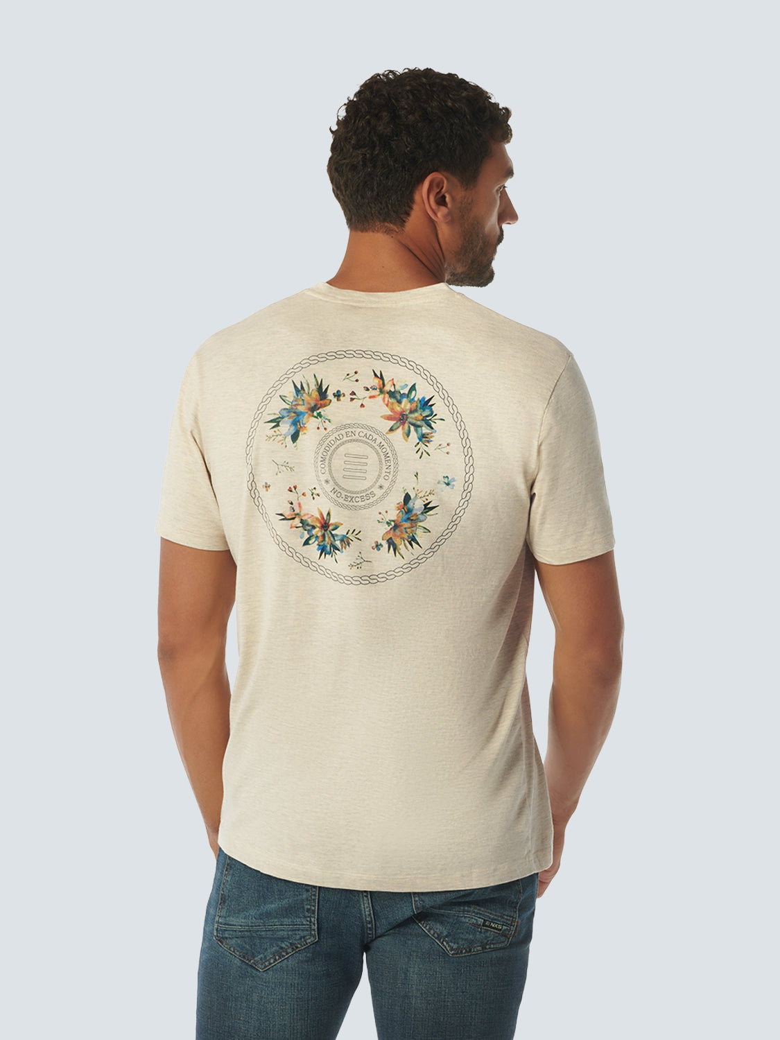 T-Shirt V-Neck Melange Garment Dyed Placed Print | Cement