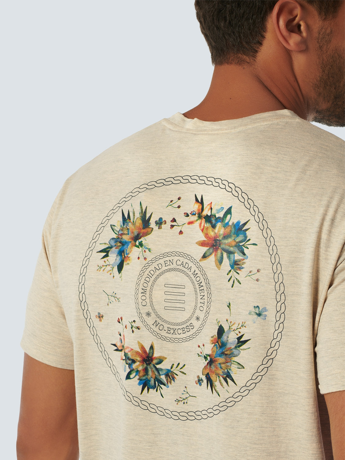 T-Shirt V-Neck Melange Garment Dyed Placed Print | Cement