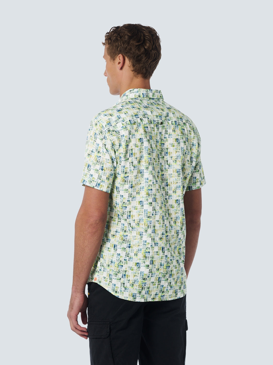 Shirt Short Sleeve Allover Printed With Linen | Aqua