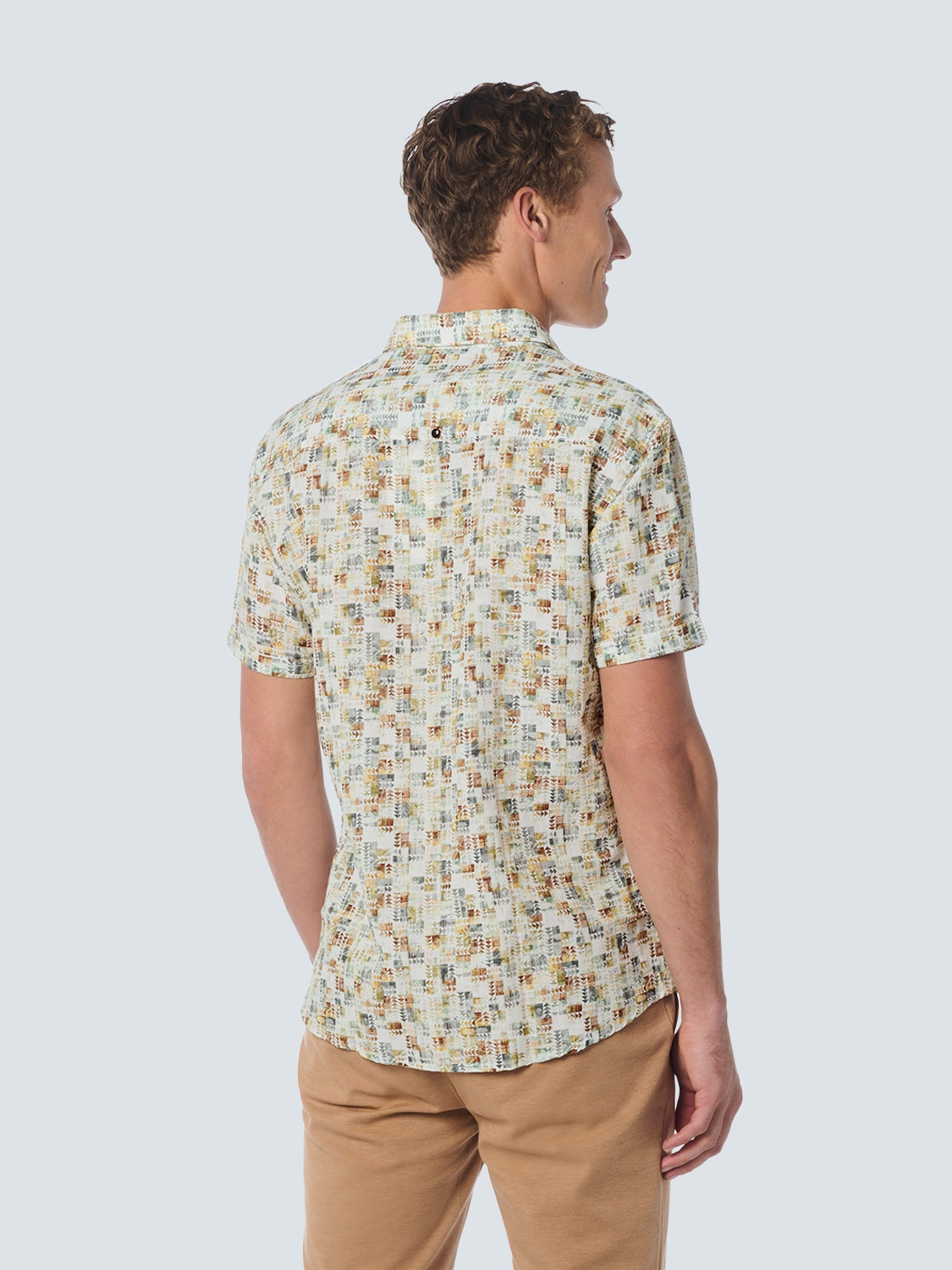 Shirt Short Sleeve Allover Printed With Linen | Green