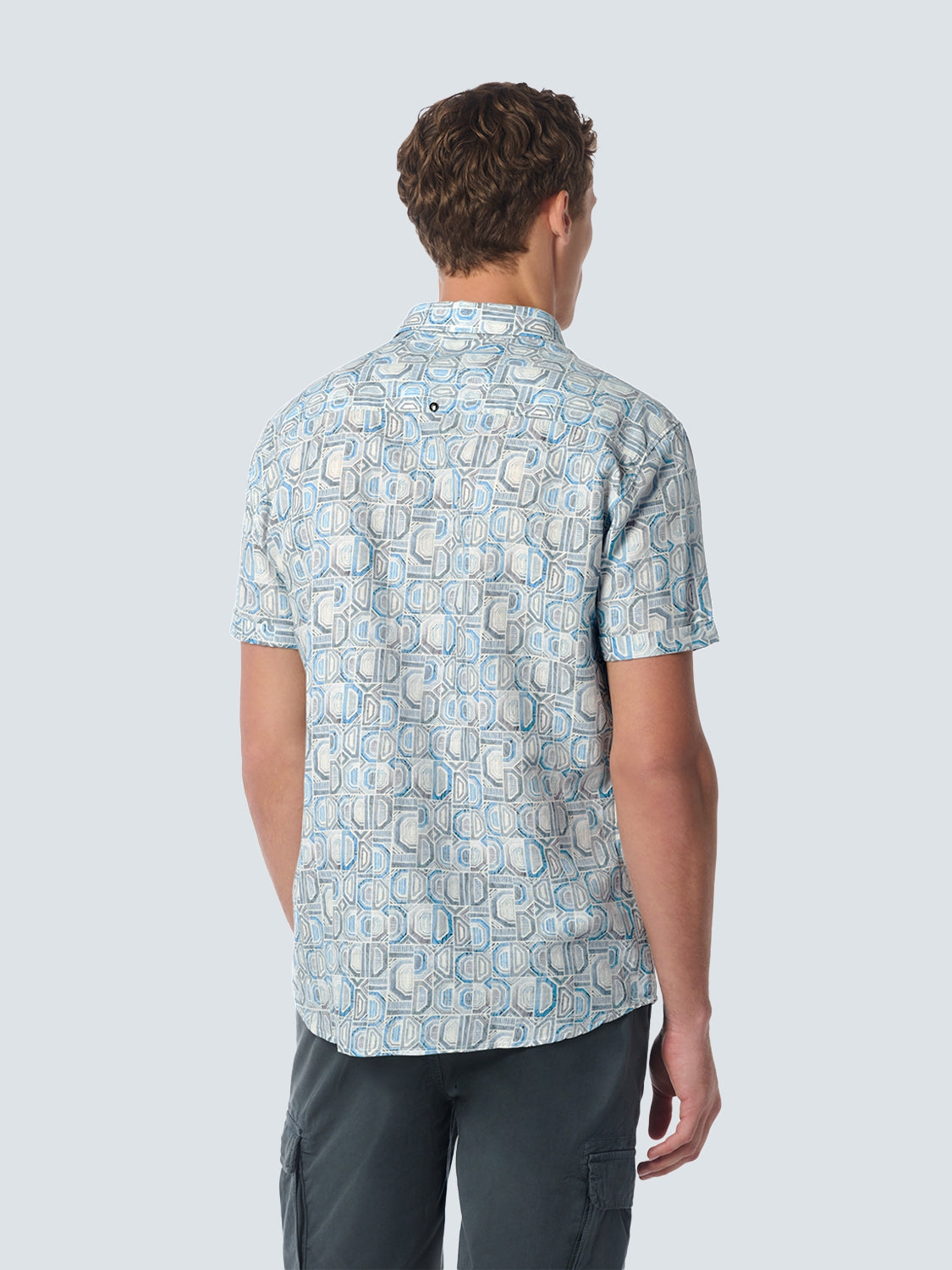 Shirt Short Sleeve Allover Printed With Linen | Aqua