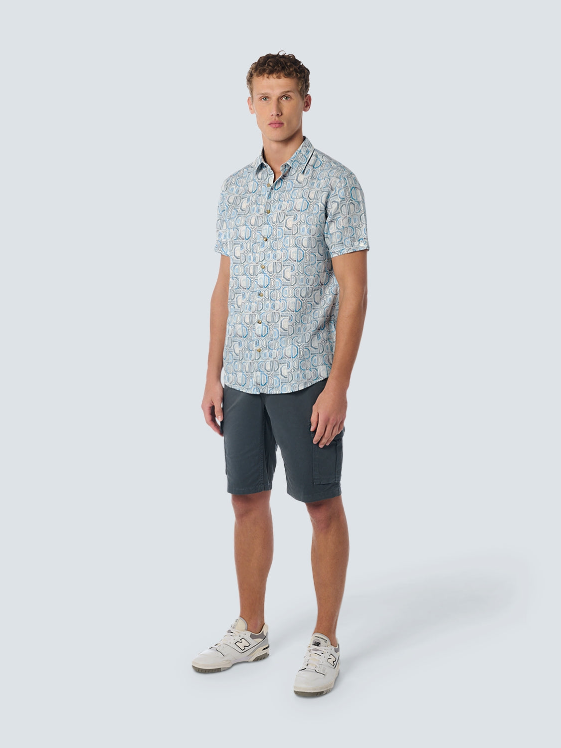 Shirt Short Sleeve Allover Printed With Linen | Aqua