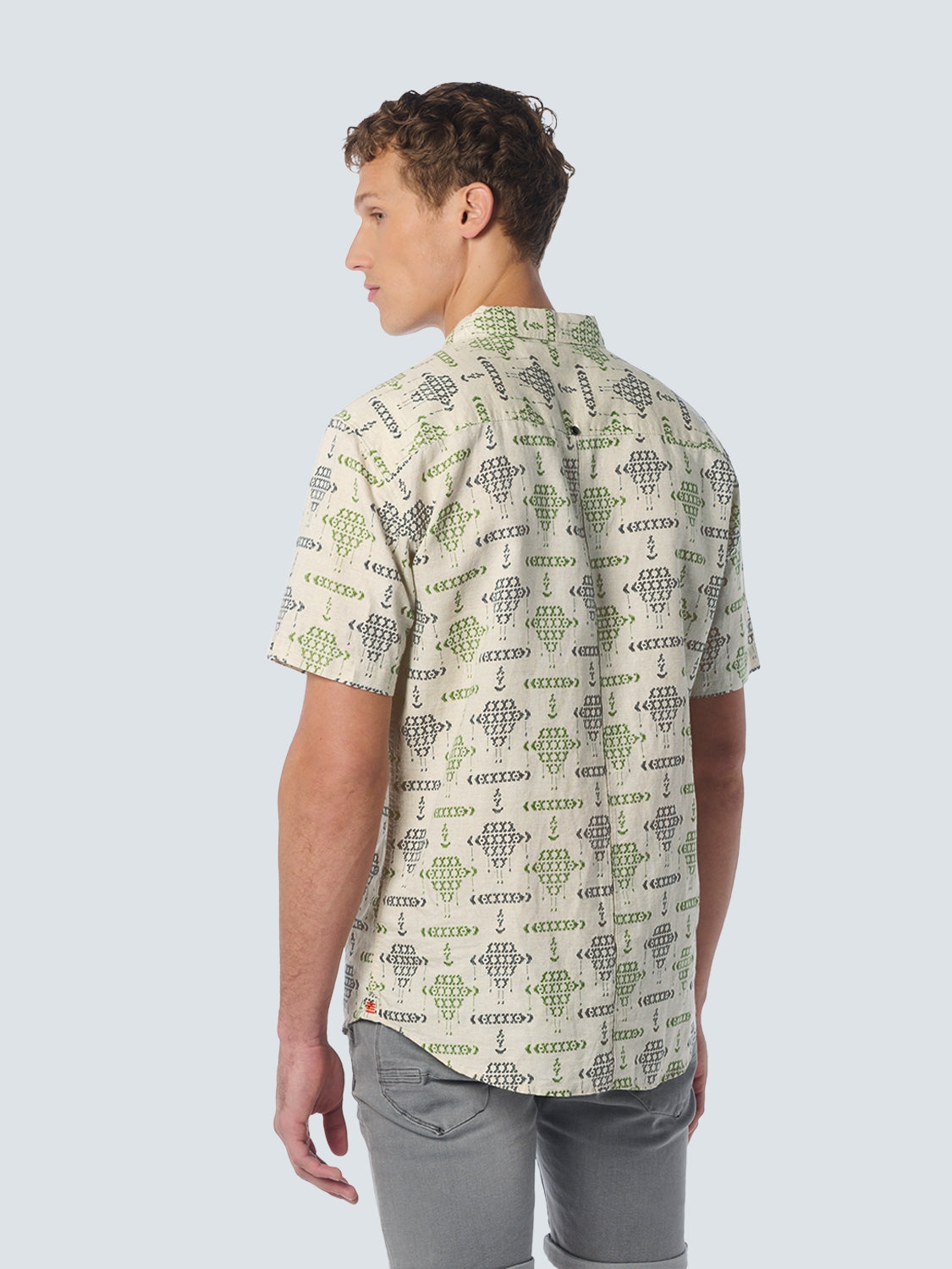 Shirt Short Sleeve Resort Collar Allover Printed With Linen | Cement