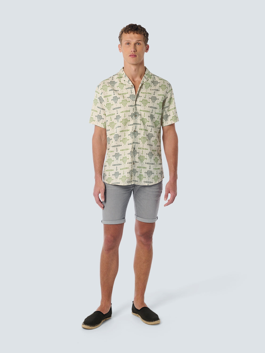 Shirt Short Sleeve Resort Collar Allover Printed With Linen | Cement