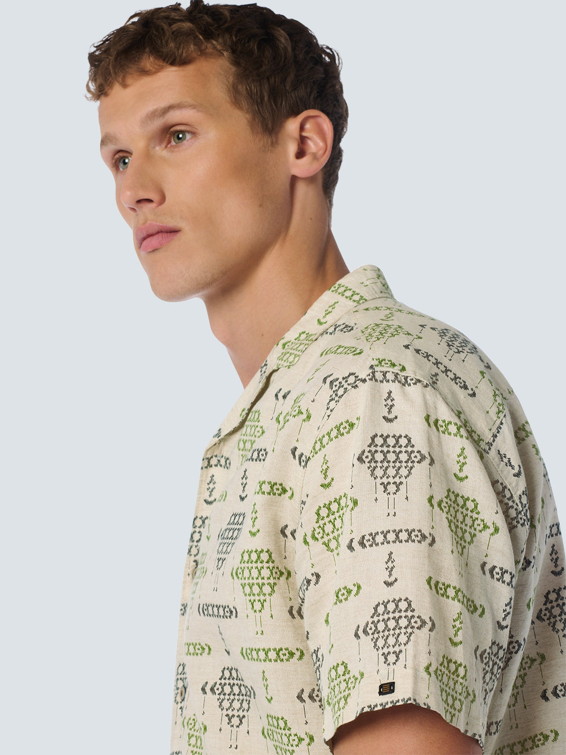 Shirt Short Sleeve Resort Collar Allover Printed With Linen | Cement