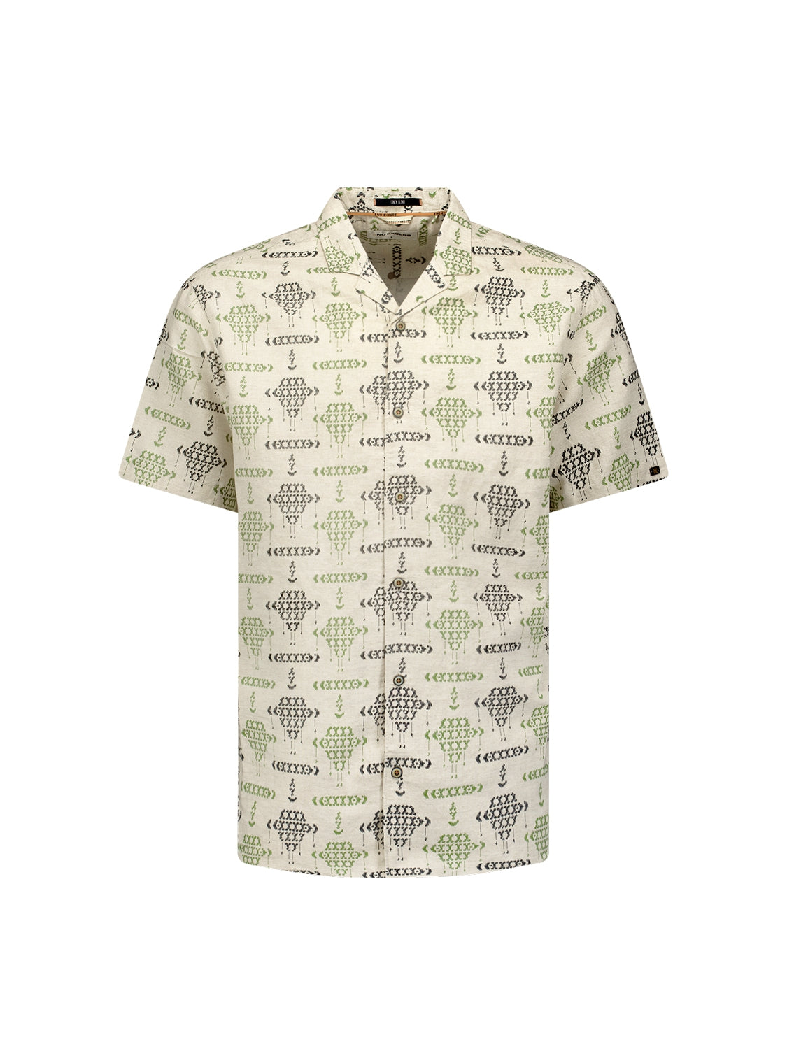 Shirt Short Sleeve Resort Collar Allover Printed With Linen | Cement
