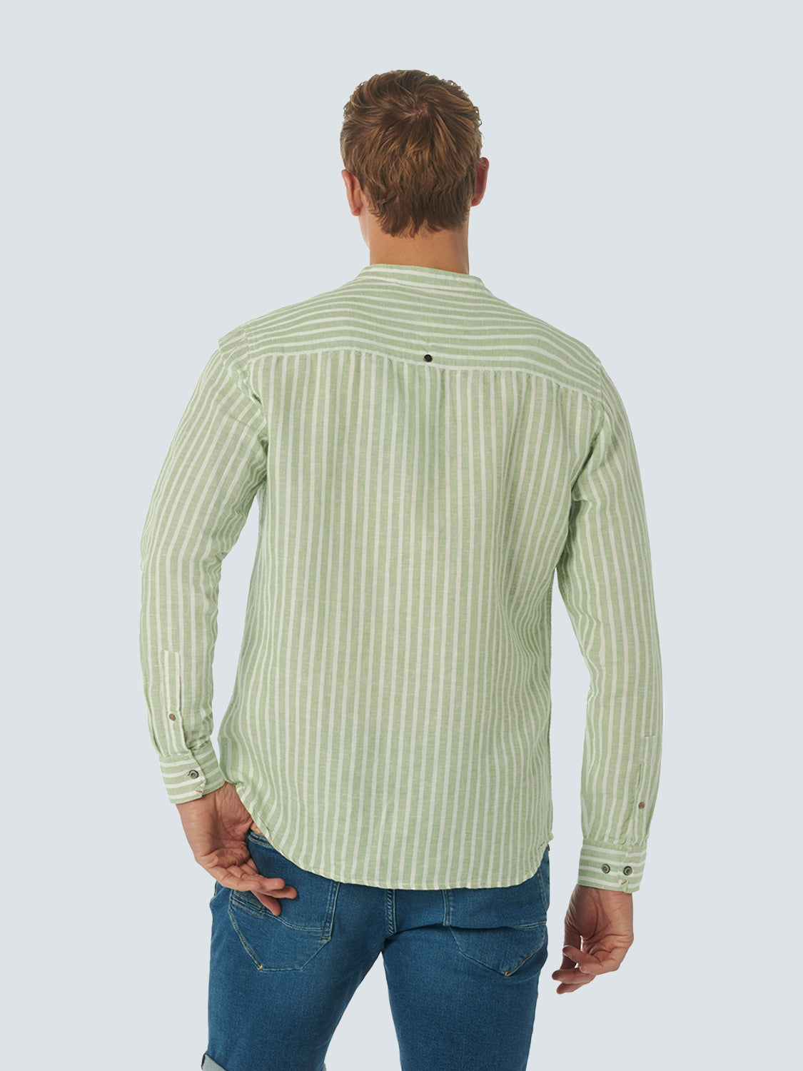 Shirt Granddad Stripe With Linen | Green