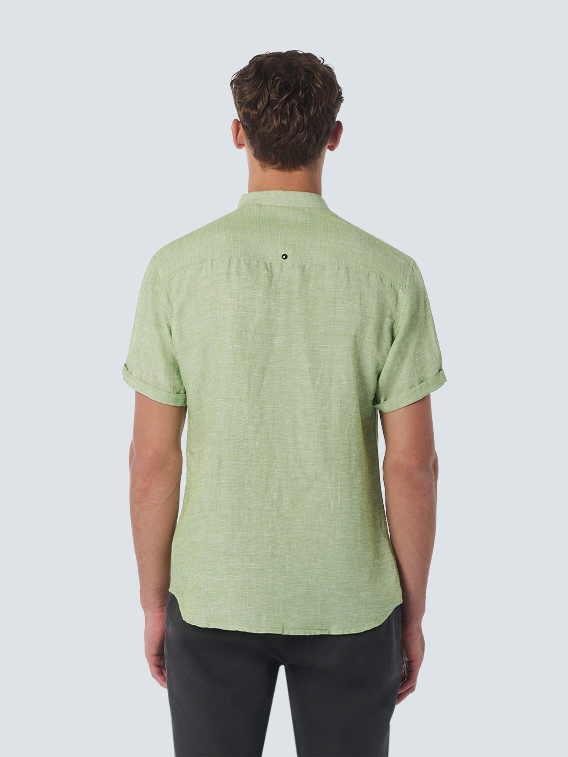 Shirt Short Sleeve Granddad 2 Coloured Melange With Linen | Green