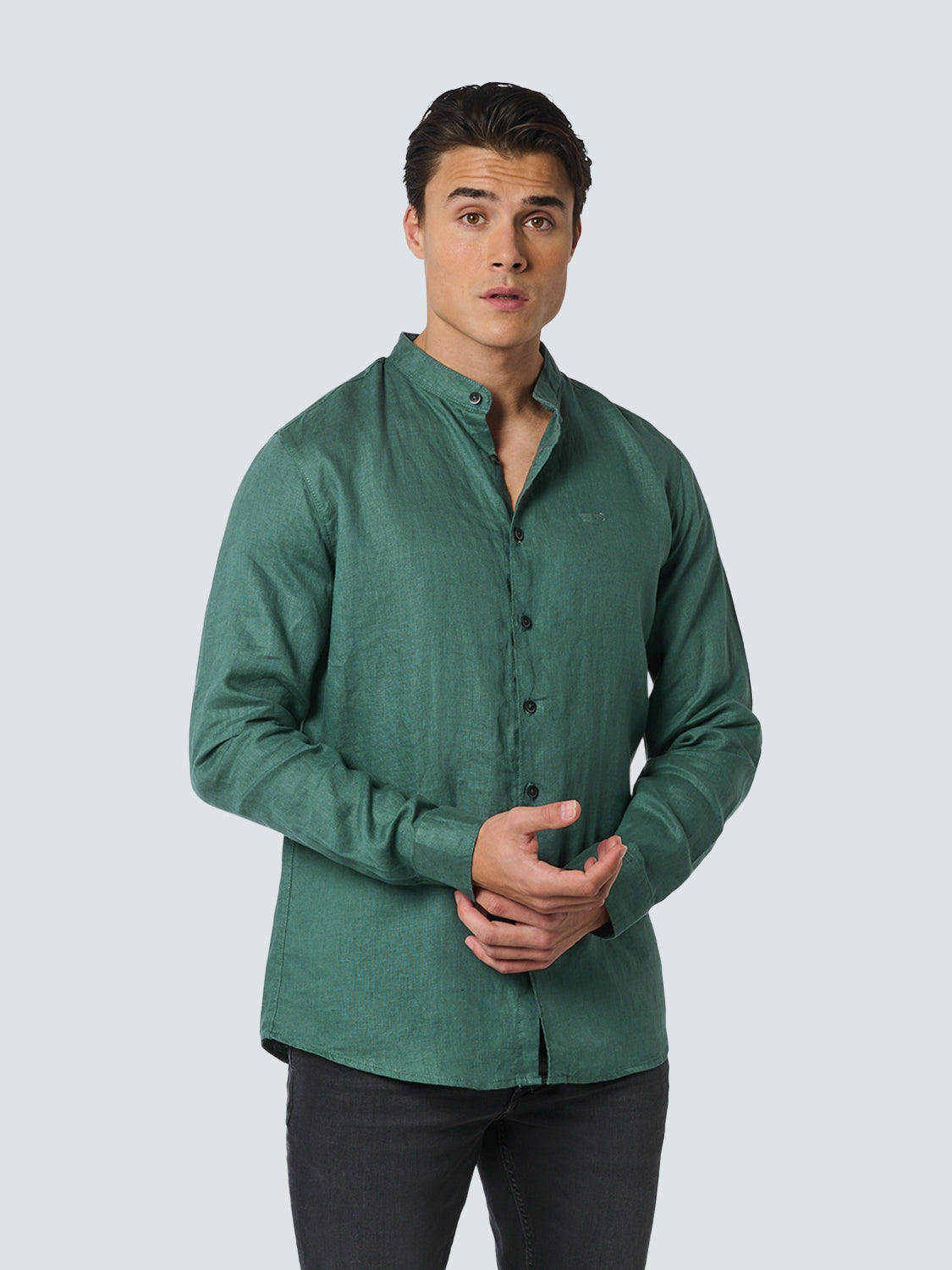 Shirt Granddad Linen Solid | Steel
