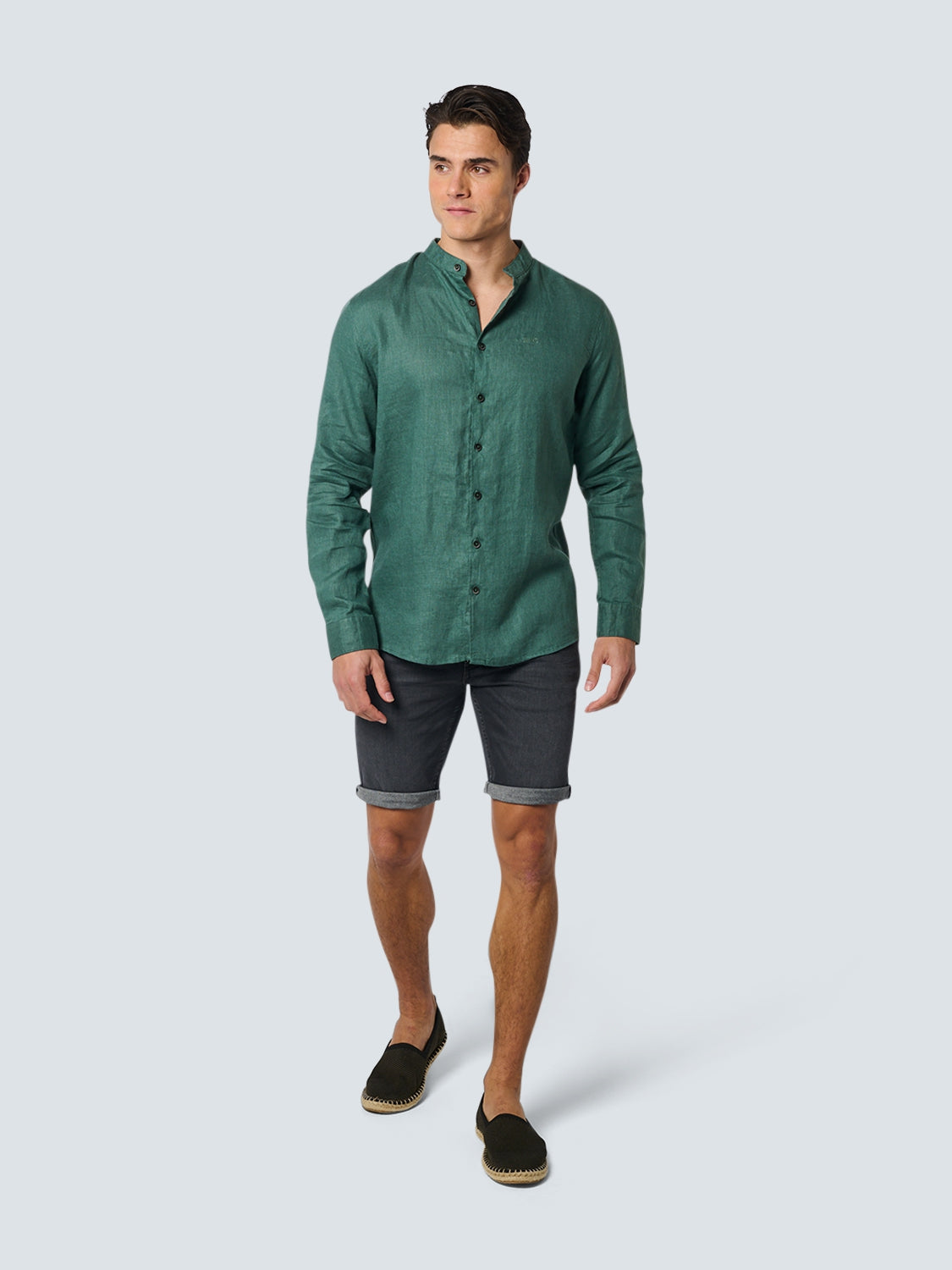 Shirt Granddad Linen Solid | Steel