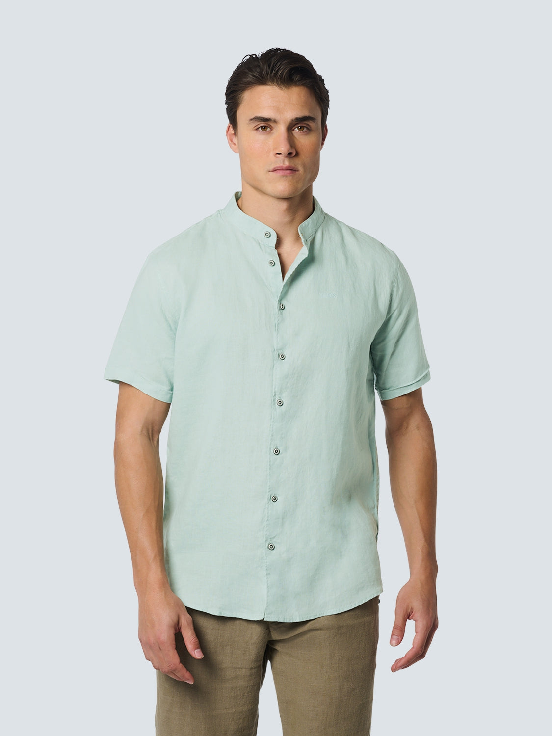 Shirt Short Sleeve Granddad Linen Solid | Mint