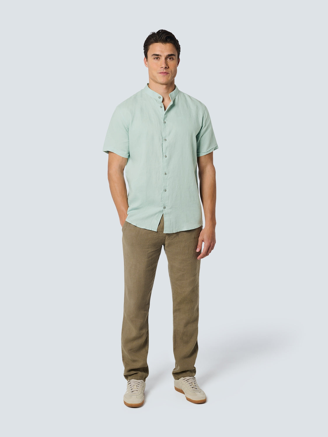 Shirt Short Sleeve Granddad Linen Solid | Mint