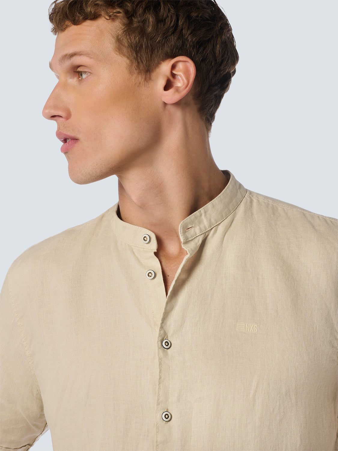Shirt Short Sleeve Granddad Linen Solid | Cement