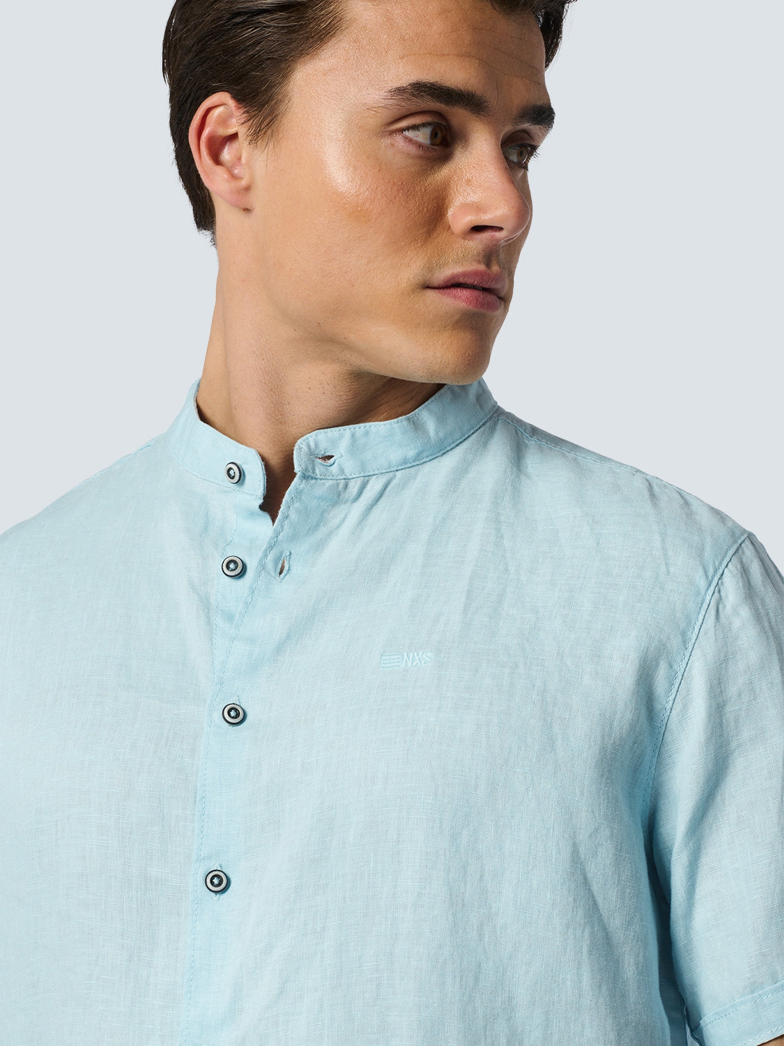 Shirt Short Sleeve Granddad Linen Solid | Ice