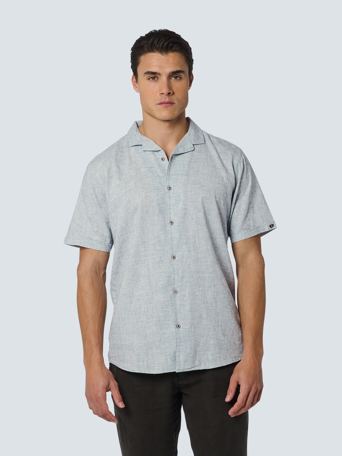 Shirt Short Sleeve Resort Collar 2 Coloured With Linen | Light Blue